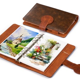 LIGHTWISH Watercolor Sketchbook Loose Leaf Style 100% Cotton 300gsm Hot Press Fine A7 Size 17x10cm PU Leather Cover 20pcs for Watercolor Mixed Media