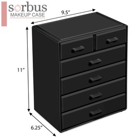 Sorbus Makeup Organizer, Brush Holder and Make Up Storage Drawers - Acrylic Makeup organizer for vanity, Bathroom - Cosmetic Display Cases with 3 large, 4 Small Drawers & 1 Tray for Makeup Brush