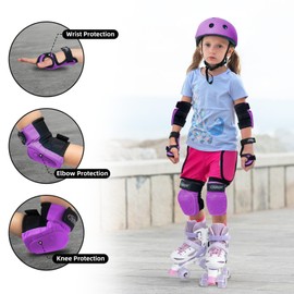 Nattork Knee Pads, Elbow Pads & Wrist Guards for Adult, 6 in 1 Protective Gear Set for Skateboard, Roller Skate, Inline Skates, Cycling and Scooter- Multi Sport Pads Set for Boys, Girls-Purple(Small)