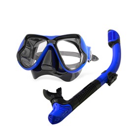 Snorkeling Gear for Adults, Snorkel Mask Set 180° View Tempered Glass Anti Fog Goggles Dry Top Snorkel Set Scuba Diving mask with Soft Silicone Skirt Anti-Leak Comfortable Snorkel Set(Blue&Black)
