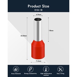 Gorffy Pack of 200 Wire End Ferrules 10 mm², Wire End Ferrules Set 10 mm2 x 18 mm, Red Insulated Wire End Ferrules Set for Wire Connection