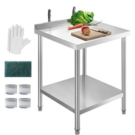 HXCFYP Stainless Steel Table for Prep & Work with Backsplash 24x24 Inches, NSF Metal Commercial Kitchen Table with Knife Block and Adjustable Table Foot for Restaurant, Home and Hotel
