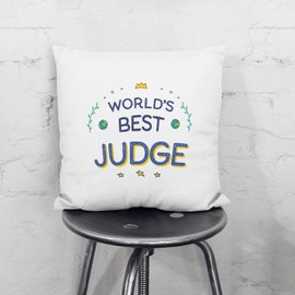 MUGFFINS JUDGE Cushion Padding included - in English - World's Best - Funny gift - Pillow: cover and filling 15.7x15.7 inches