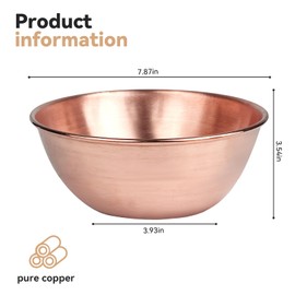 CigeZaus Pure Copper Bowl, 99.99% Copper Mixing Bowl for Salad, Egg Beating, Large
