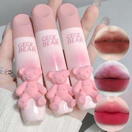 Sitovely 3 Pieces Cute Bear Matte Lipstick Set, Hydrating Velvet Lip Gloss, Long-Lasting, Smudge-proof Pink Lipstick Lip Glaze Lip Mud for Girls and Women (B)