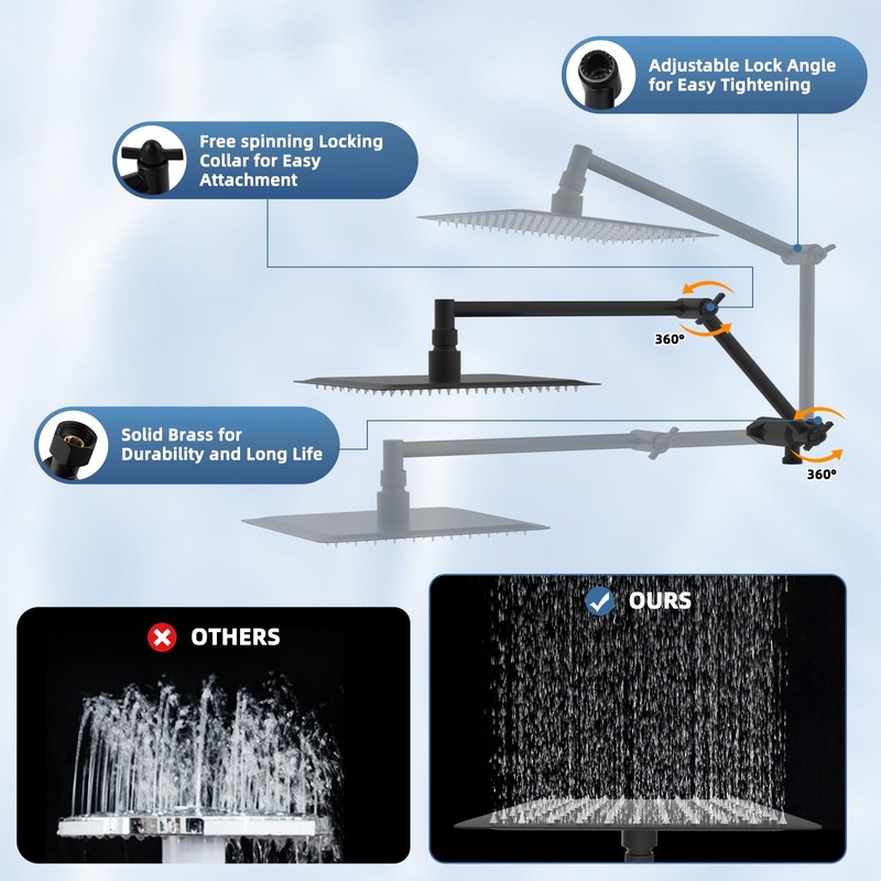 All Metal Rain Shower Head, 10” High Pressure Rainfall Shower