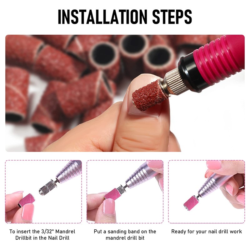 300Pcs Sanding Bands for Nail Drill, 80#120#150#180#240#Grit Sanding Bands with