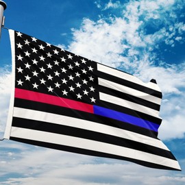 Thin Red and Blue Line American Flag United States Banner Polyester 3x5 Foot Flags Vivid Color and UV Fade Resistant Flag Policeman & Fireman Firefighters Outdoor Banner
