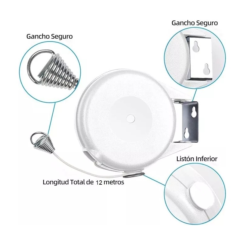 Main Tendedero De Pared Retractil Blanco Interior Exterior Ropa