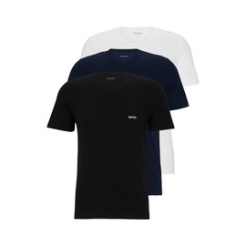 BOSS Mens 3-Pack Crew Neck Cotton Jersey T-Shirts, Bright White, Blue Navy, Soil Black, Small US
