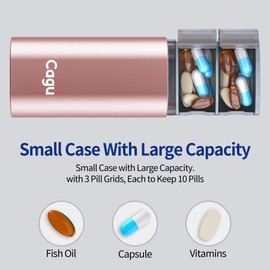 3 Compartment Aluminum Pill Organizer, Pop-up Design, Moisture Proof Travel Case, Arthritis Friendly (Rose Gold)