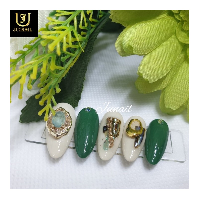 Green emerald nail tips - Short ballerina / 녹색빛에메랄드 네일팁