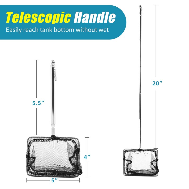 AQUANEAT Aquarium Net with Extendable Long Handle, Adjustable Wastes Skimming