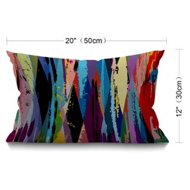 BGBDEIA Stripes Cushion Cover 30 x 50 cm Expressionist Art Work Rainbow Lines Splashes Graffiti Rectangle Pillow Cases Home Decorative Cotton Linen Throw Pillow Cover for Bed Sofa 12x20 Inch
