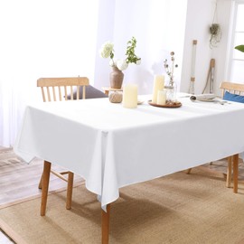 Deconovo Christmas Decorations Oxford Decorative Wipeable Tablecloth Rectangle Water Resistant Tablecloth for Dinner Table 132x229cm(52x90in) White