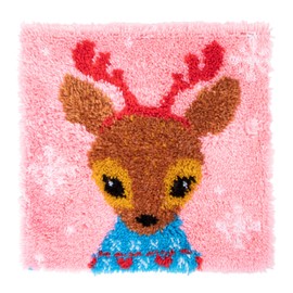 LUBOT 17" X 17" DEER Latch Hook Kits Rug Making Kits DIY Crochet Yarn Crafts for Kids or Adults with Printed Canvas Pattern