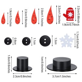 WILLBOND 450 Pieces Christmas Craft Buttons, Including Carrot Nose Buttons, Mini Plastic Black Top Hats, Tiny Black Buttons, Wood Glove Buttons, White Snowflake Snowman Ornament Kit