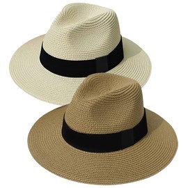 KXF Summer Beach Straw Sunhats for Men Women 2 Packs Sun Hat Unisex Foldable Packable Sun Cap UPF 50+ Adjustable Sun Visor