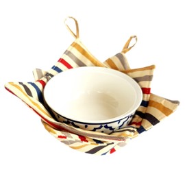 CUSHYSTORE 2X Bowl Cozy Canvas Holders Heat and Cold Resistant Anti-Scalding Protector (Retro Stripe)