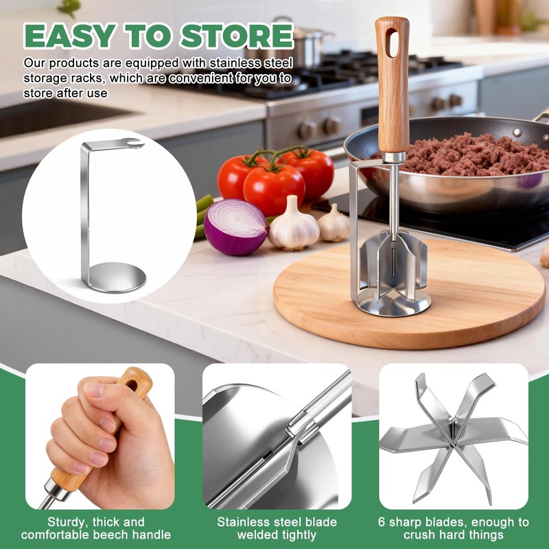 304 Stainless Steel Meat Chopper & Masher - Heavy Duty