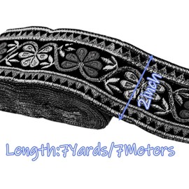 Jacquard Ribbon Geometric Emobridered Woven Ribbon Metallic Fabric Trim Fringe for DIY Clothes Pillow Straps Embellishment Decorations Width 2inch by 7 Yards (Floral Butterfly Black)