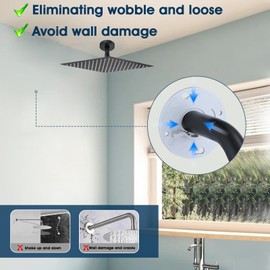 RAINREVIVE 3 Inch Shower Arm with Flange and Stabilizer Bracket, Ceiling Mount Replacement Rain Shower Head 304 Stainless Steel Straight Arm for Fixed Shower Head, Matte Black