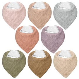 IKWOLETI Baby Bibs - Triangle Scarf Baby - Muslin Neckerchief Baby for Boys and Girls, Highly Absorbent and Adjustable, Pack of 8, Pink & Purple