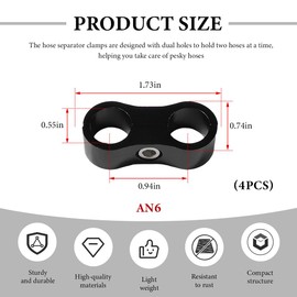 DXNQ 4PCS 6AN Hose Separator Clamp, Fuel Line Mounting Clamp Aluminum Hose Separator with Hex Wrench, Hose Fitting Adapter Divider for 3/8 Fuel Hose Oil Line Brake Line Water Pipe