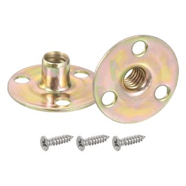 sourcing map 1/4"-20 Brad Hole Tee Nut, 16pcs Carbon Steel Round Base Screw-in T-Nuts Furniture Hardware Flange Female Thread Insert Nuts with Screws