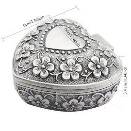 Vintage Heart Shape Jewelry Box, Antique Medieval Decor, Ring Earrings Necklace Storage Organizer Case, Small Trinket Box for Women and Girls