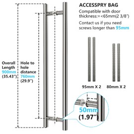 TOGU TG-6012 900mm/ 36 inch SUS 304 Stainless Steel Long Door Pull Handle with Solid mounting standoffs,Work as Push Pull Door Handles for Exterior Commercial Door/barn Door,Brushed Nickel Finish