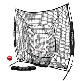 PowerNet DLX 7x7 Baseball Softball Hitting Net + Weighted Heavy Ball + Strike Zone Bundle | Training Set | Practice Equipment Batting Soft Toss Pitching | Team Color | Portable Backstop (Black)