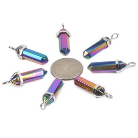 Justinstones Metallic Rainbow Coated Hematite Gemstone Hexagonal Pointed Reiki Chakra Pendant Necklace 20" High-grade Iron Gift Box