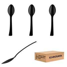 Disposable Plastic Spoons, 9 Inch, 20 Count, Heat Resistant, Heavy Duty Bulk Serving Utensils Set, Food Safe Material, BPA Free, Black