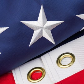 American Flag 3 x 5 ft, American Flags for Outside Heavy Duty, 100% Polyester US USA Allegiance Flag with Embroidered Stars, Sewn Stripes, Brass Grommerts - All Weather Proof for Outdoor Use