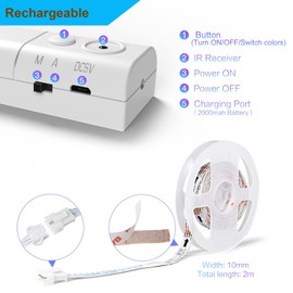 WOBANE 2PCS Rechargeable LED Strip Lights,Dimmable RGB Rope Lighting with Remote,Battery Operated Color Changing Light for Party,Shelf,Sofa,Desk,Game,Holiday,Indoor Decoration,2000mAH