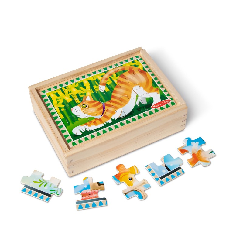 Melissa & Doug 4‑in‑1 Wooden Pets Jigsaw Puzzle Set, 48