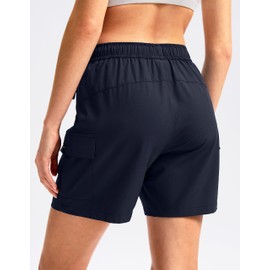 SANTINY - Pantalones cortos de senderismo para mujer, de secado rápido, ligeros, para verano, viajes, golf, con bolsillos con cierre, marino, XXL