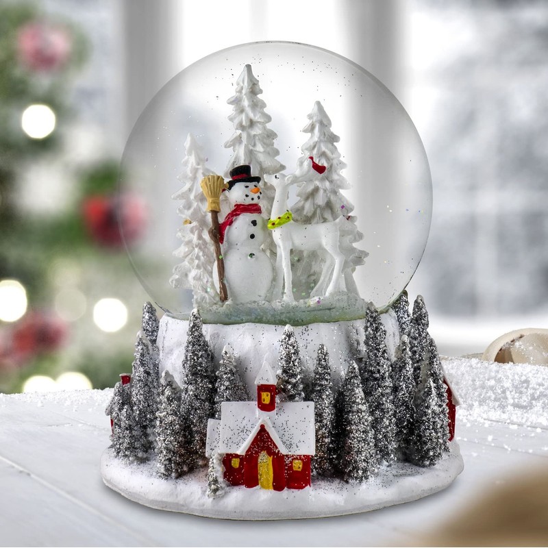 120MM Santa & Snowman w/Red Village Base Snow Globe by