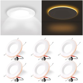 6 Pack 6 Inch LED Recessed Lighting with Night Light, Dimmable Can Lights with Baffle Trim, 9W=85W, 5000K Daylight, 700LM Retrofit Downlight, CRI 90, Damp Rated, IC Rated & ETL Certified