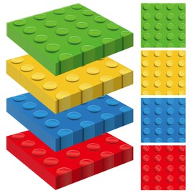 Wiooffen 60PCS Building Blocks Paper Napkins Disposable Colorful Blocks Bricks Party Napkins Supplies Building Bricks Hand Paper Napkins Beverage Dinner Dessert Napkin For Birthday Baby Shower Decor