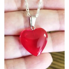 Handmade Valentines Day Necklace Large Red Heart Necklace Ruby Red Glass Heart Pendant