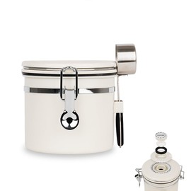 watchget Airtight Coffee Canister Coffee Bean Storage One Way Releasing Valve Container with Date Tracker and Scoop 1.2 Liter Stainless Steel Food Storage Container Canister, Creamy White