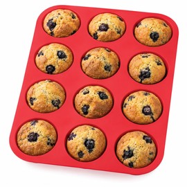 Mrs. Anderson's Baking Molde de silicona para hornear magdalenas de 12 tazas, sin BPA, silicona antiadherente de grado europeo, 13.5 x 10 x 1.25 pulgadas