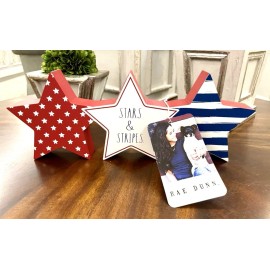 Rae Dunn July 4th Patriotic Wood “STARS & STRIPES” Star Sign Red White Blue NWT