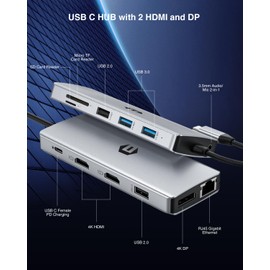 USB C Hub, TOTU USB C Docking Station (4K Dual HDMI&DP,75W PD), Triple Display Docking Station for Windows& Pro Systems,Mirror Display