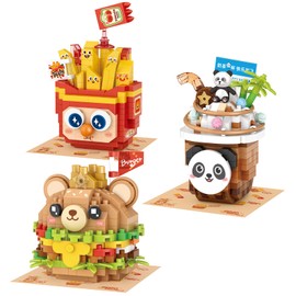 MEIEST 3-Packs Food Building Blocks Model Set,Cute Simulation Dessert Collection Particle Construction Building Bricks Toy,Home Decor (Cute Fast Food)