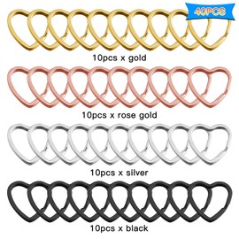 40pcs Heart Shape Key Ring Creative Flat Key Ring Metal Split Key Rings Heart Nickel Plated Silver Steel Split Ring for Home Car Office Organization,Key Accessories Connector Keychain(4 Colors)