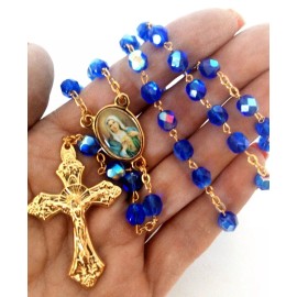 Sacred Heart of Mary Italian Crystal Rosary Beads-FREE Pin-Stamped Made in Italy