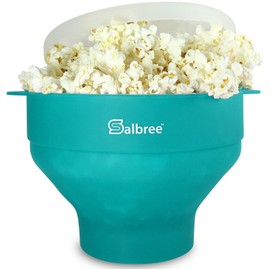 The Original Salbree Collapsible Silicone Microwave Popcorn Popper Maker Machine, Microwavable Bowl Holds 16 Cups, Uses Hot Air and Oil Always Optional - The Most Colors Available (Aqua)